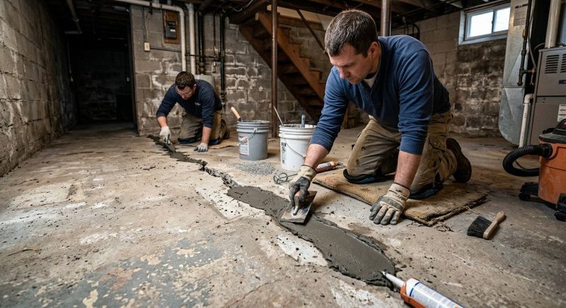 Cracked Basement Floor Repair in Newburyport, MA