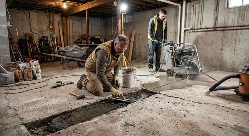 Cracked Basement Floor Repair in Newburyport, MA